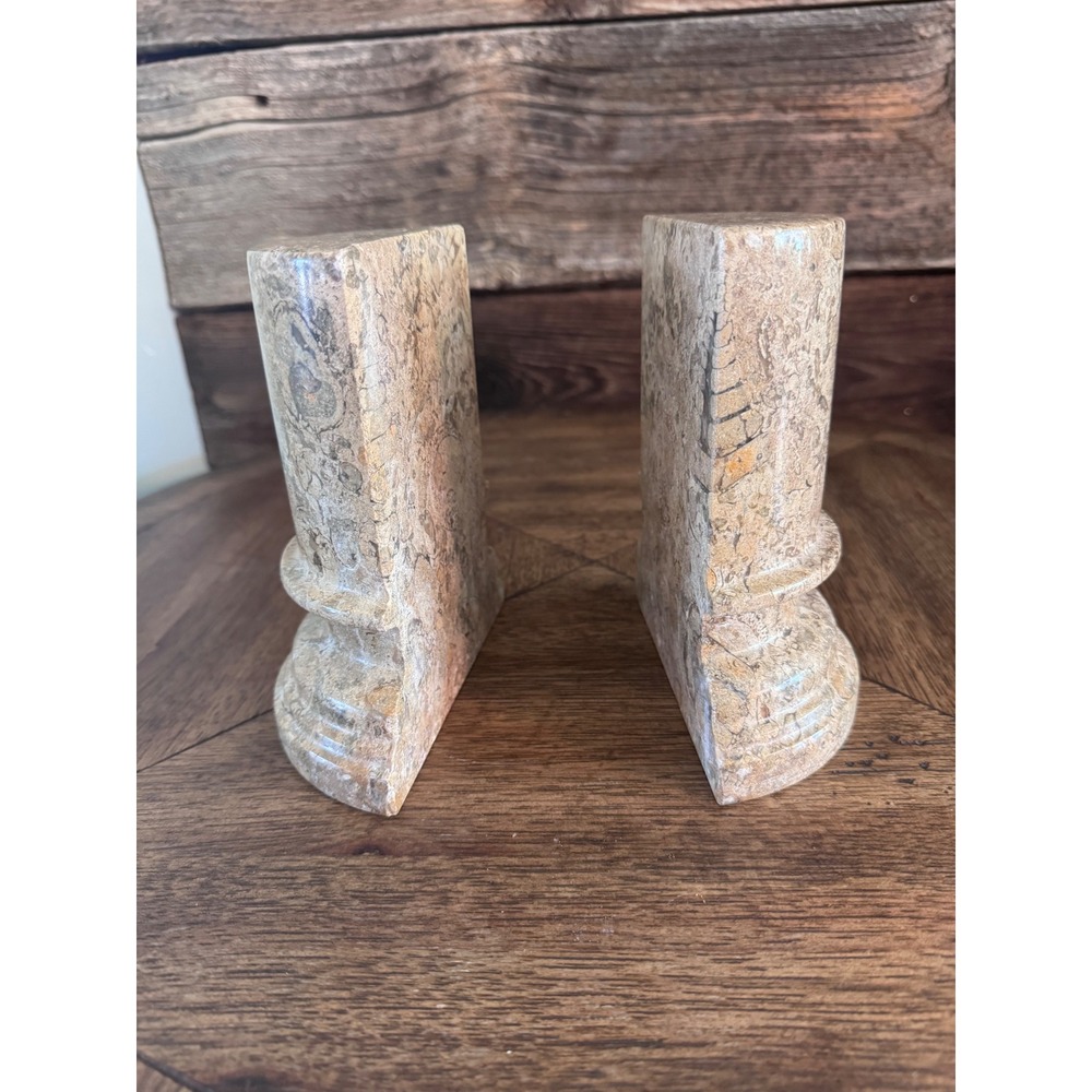 Vintage Pier 1 Fossilized Limestone Column Bookends Polished MCM Architectural